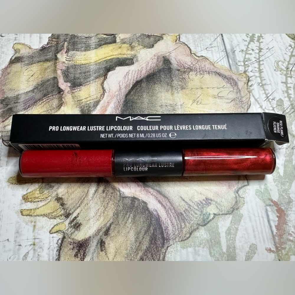 MAC COSMETICS BNIB RED FLAME/ ORANGE FLICKER PRO LONGWEAR Lustre Lipcolour RARE